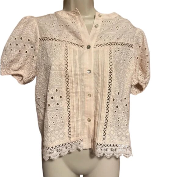 INDUSTRY Lace Button-Up Blouse - Cream - Picture 2 of 4
